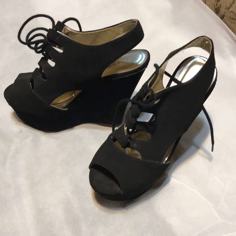 Black Wedge Lace-Up Sandals